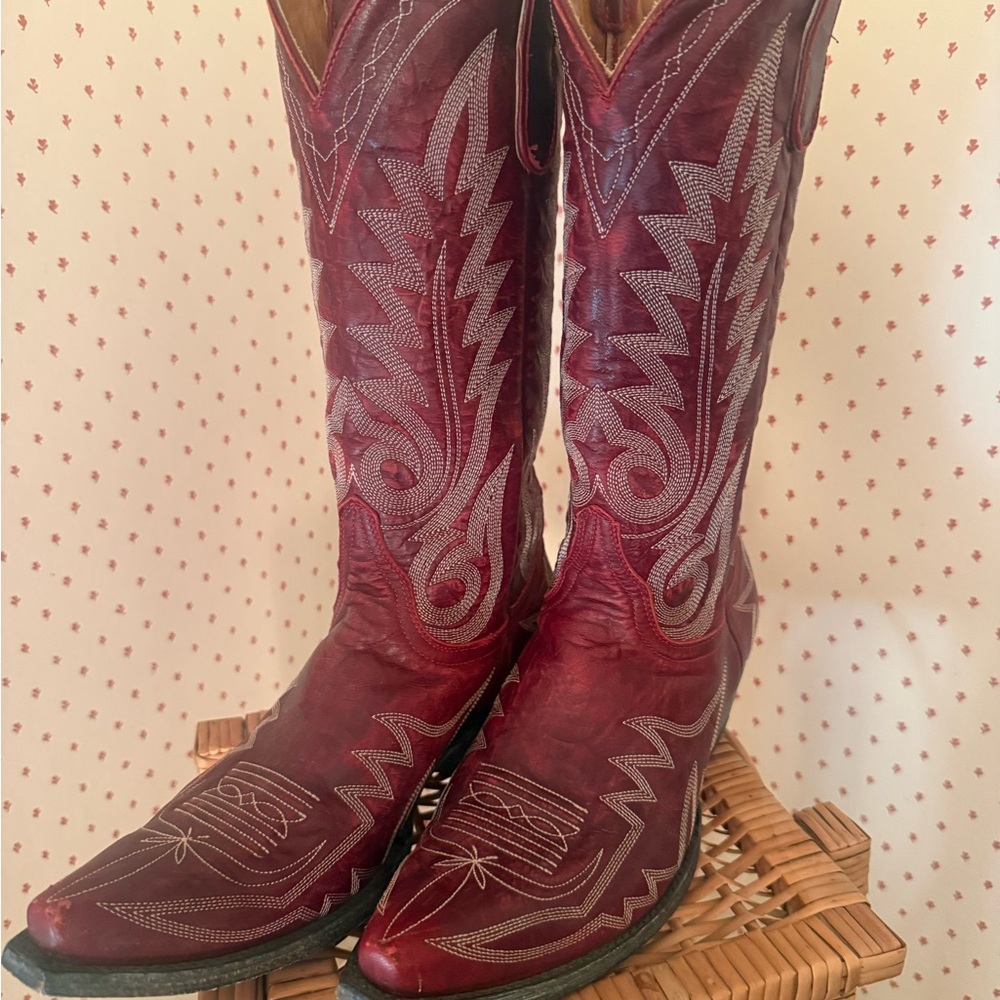 Old Gringo NEVADA SIZE 8 Burgundy and Cream Embroidered Western Boots - Picture 2 of 10